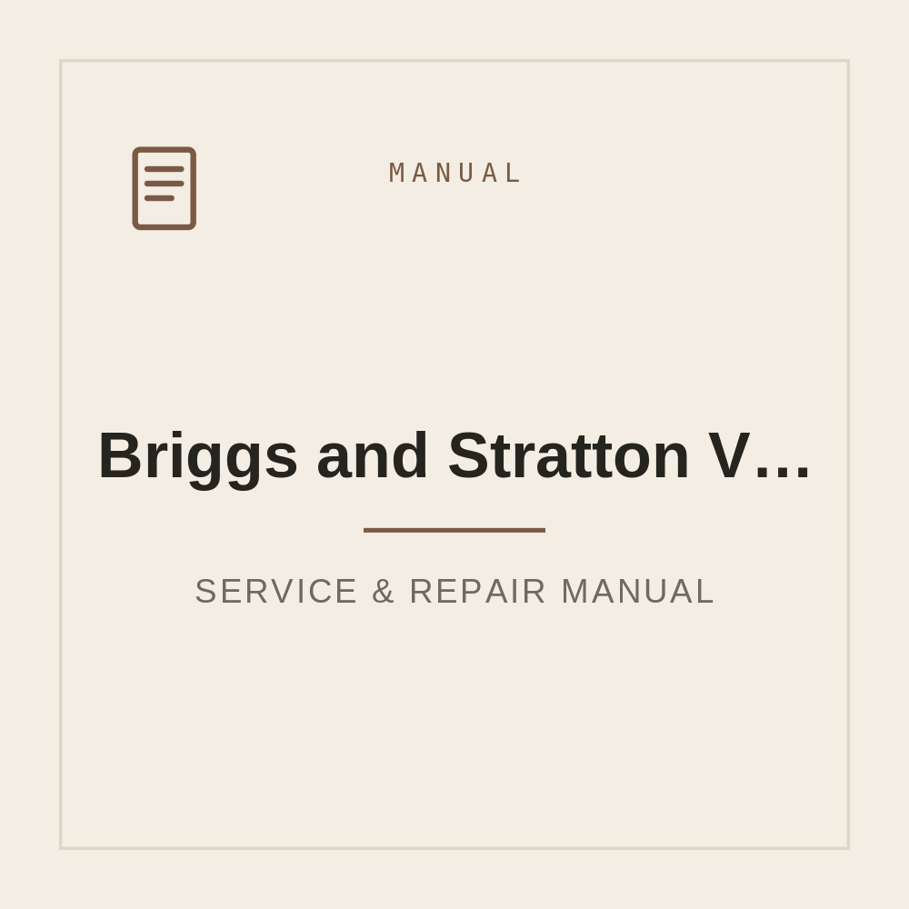 Briggs and Stratton Vanguard V-Twin OHV Workshop Manual — repair manual cover