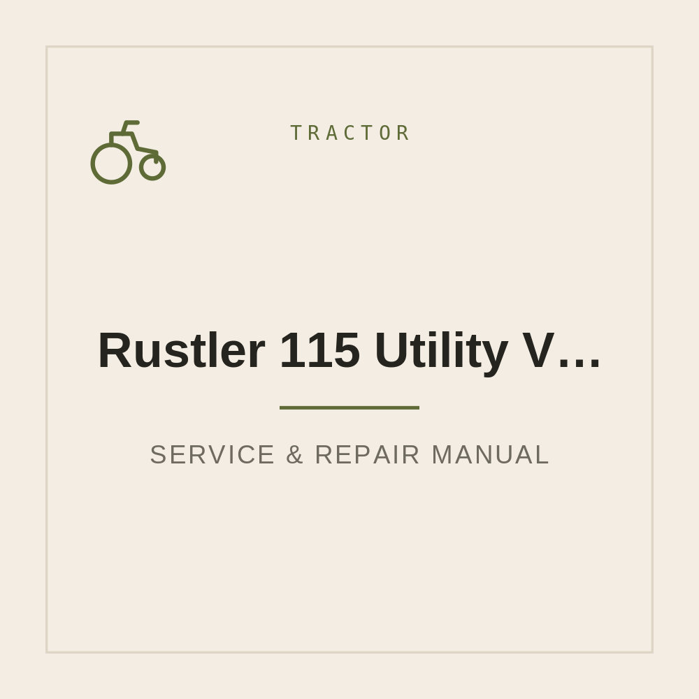 Service Repair manual for Rustler 115 Utility Vehicle New Holland — repair manual cover