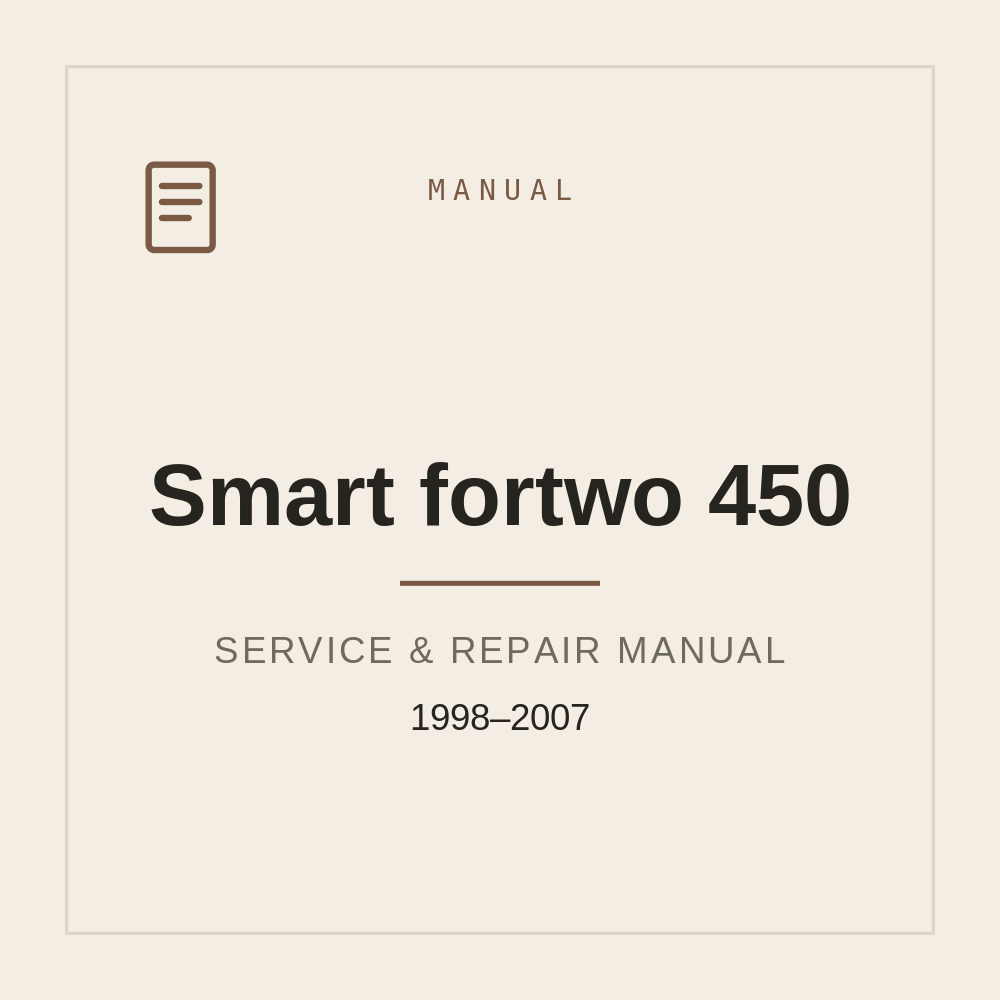 Service Workshop Manual For Smart fortwo 450 (1998-2007) — repair manual cover