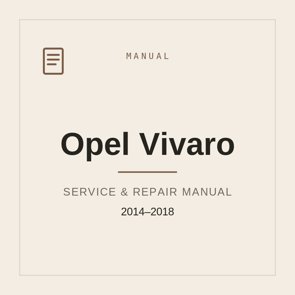 Workshop Manual For Opel Vivaro 2014-2018 — repair manual cover